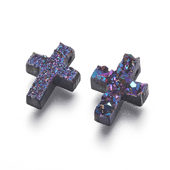 Imitation Druzy Gemstone Resin Beads, Cross, Colorful, 11.7x9x3.3~3.7mm, Hole: 1.2mm