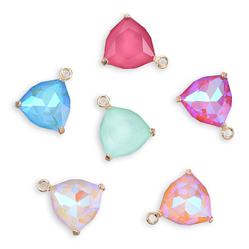 K9 Glass Pendants, with Light Gold Plated Brass Findings, Cadmium Free & Lead Free, Faceted, Triangle, Mixed Color, 22x18.5x6mm, Hole: 2mm