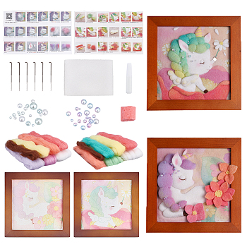 2 Sets 2 Style Unicorn Pattern Photo Frame Needle Felting Kits for Beginners, Mixed Color, 183x183x20mm, 1 set/style