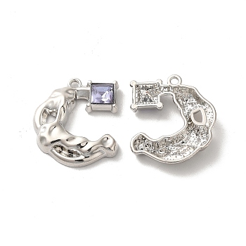 Alloy Pendant, with Glass, Platinum, Lead Free & Cadmium Free, Moon Charm, Lavender, 23x20x4mm, Hole: 1.6mm