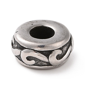 304 Stainless Steel European Beads, Large Hole Beads, Rondelle with Auspicious Clouds, Antique Silver, 5.5x11mm, Hole: 4.5mm