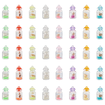 40Pcs 8 Colors Transparent & Luminous Plastic Pendants, Glow in the Dark, Drift Bottle with Conch inside, Mixed Color, 15x29mm, Hole: 1.8mm, 5pcs/color