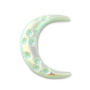 Opaque Resin Cabochons, AB Color Plated, Moon, Light Green, 33x25x4mm