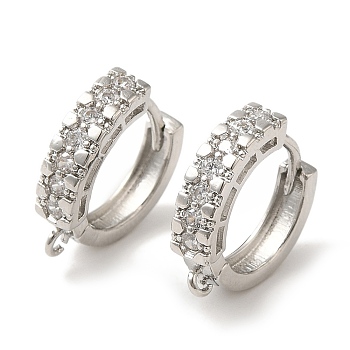 Rack Plating Brass Micro Pave Clear Cubic Zirconia Hoop Earrings Finding, Cadmium Free & Lead Free, Long-Lasting Plated, Platinum, 15.5~16x4mm, Hole: 1.2mm, Pin: 0.9mm