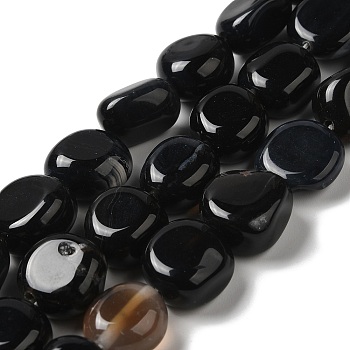 Natural Black Agate Beads Strands, Dyed & Heated, Nuggets, Tumbled Stone, Black, 14~15x10~14x8~9.5mm, Hole: 1.6mm, about 12~13pcs/strand, 7.09~7.48''(18~19cm)