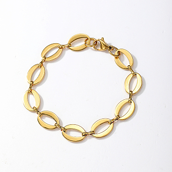 Simple and Stylish Stainless Steel Oval Link Bracelets, Real 18K Gold Plated, 7-1/2 inch(19cm)