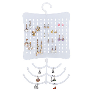 Plastic Wall Mounted Multi-purpose Jewelry Storage Hanging Rack, for Earrings, Keys, Necklaces Storage, White, 24.5x19.6x0.35cm, Hole: 1x0.5cm and 0.75cm