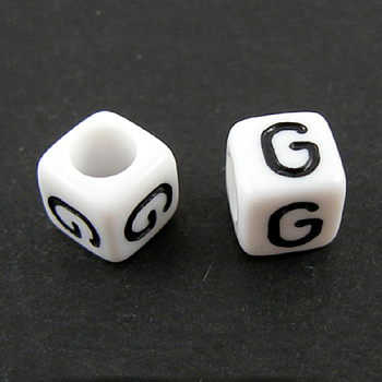 Letter Acrylic European Beads, Horizontal Hole, Cube, Letter.G, 10x10x10mm, Hole: 3.5~4mm, about 59pcs/50g