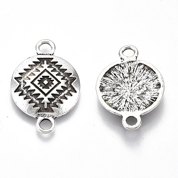 Tibetan Style Alloy Links, Textured, Cadmium Free & Lead Free, Flat Round, Antique Silver, 26x17.5x3mm, Hole: 2.5mm