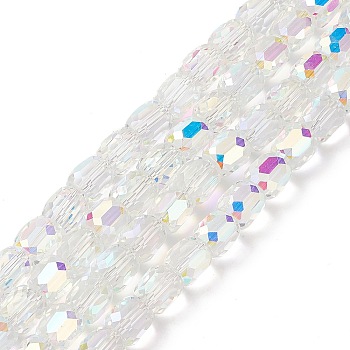Electroplate Opaque Glass Beads, Faceted Barrel, Clear AB, 10x10mm, Hole: 1mm