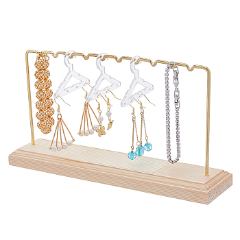 1 Set Golden Tone Iron Bar Dangle Earring Wooden Display Stands, with 12Pcs Plastic Earring Display Hangers, Mixed Color, Stand: Finish Product: 22x5x9cm