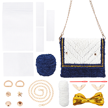 DIY Mesh Tote Making Kits, with Plastic Nets, Iron Chain Bag Strap, Polyester Yarns and Magnetic Clasps, Mixed Color
