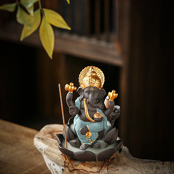 Porcelain Incense Burners, Ganesha Incense Holders, Home Office Teahouse Zen Buddhist Supplies, Light Green, 90x120mm