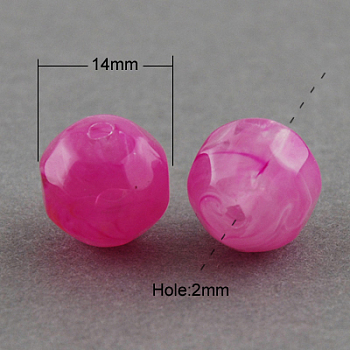 Acrylic Beads, Imitation Gemstone Style, Faceted, Round, Camellia, 14mm, Hole: 2mm, about 330pcs/500g