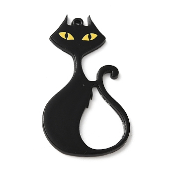 Acrylic Pendant, Cat Shape Charm, Black, 53x30x2mm, Hole: 1.5mm
