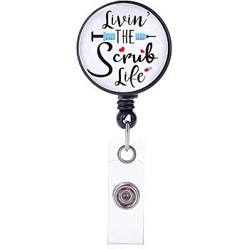 ABS Plastic Retractable Badge Reel, Card Holders, with Platinum Snap Buttons, ID Badge Holder Retractable for Nurses, Flat Round, Word, 85x17mm, 4pcs/box