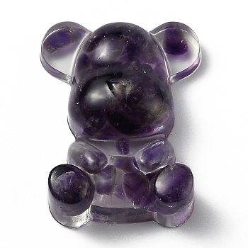 Resin Display Decorations, with Natural Amethyst Chips Inside, Bear, 53.5~53.8x41~41.5x17.5~21mm