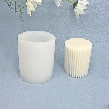DIY Striped Pillar Candle Silicone Molds, 3D Cylindrical Tall Roman Pillar Molds, for Scented Candle Making, White, 6x7.7cm, Inner Diameter: 5.1cm