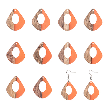 Ornaland Resin & Wood Pendants, teardrop, Dark Salmon, 32.5x27.5x2.5~4mm, Hole: 1.5mm, 10pcs/box