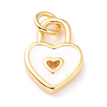 Brass Enamel Pendants, Cadmium Free & Lead Free, Long-Lasting Plated, Heart Lock, Real 18K Gold Plated, Creamy White, 13x9x1.5mm, Hole: 4.5mm