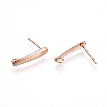 304 Stainless Steel Stud Earring Findings, with Loop, Rose Gold, 15x3x1mm, Hole: 1.8mm, Pin: 0.7mm