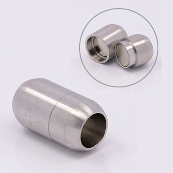304 Stainless Steel Magnetic Clasps with Glue-in Ends, Column, Stainless Steel Color, 21x12mm, Hole: 8mm
