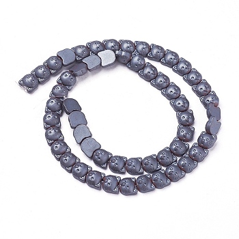 Non-magnetic Synthetic Hematite Kitten Beads Strands, Frosted, Cat Head, 8x8x4.5~5mm, Hole: 1mm, about 55pcs/strand, 15.9 inch(40.4cm)