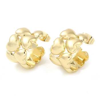 Brass Heart Stud Earrings, Half Hoop Earrings for Women, Real 18K Gold Plated, 16.5x11.5mm