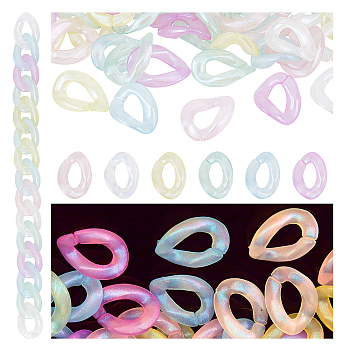 CHGCRAFT 216Pcs 6 Colors Acrylic Luminous Linking Rings, Glow in the Dark Quick Link Connector, Twisted Oval, for Curban Chain Making, Mixed Color, 24x17mm, 36pcs/color