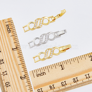 Dicosmetic 10 pcs 2 couleurs rack placage laiton micro pavé clair cubique zircone bracelet de montre fermoirs(ZIRC-DC0001-08)-3