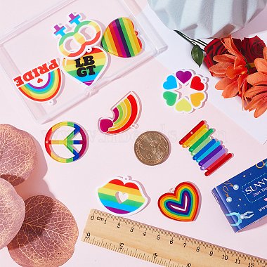 20Pcs 10 Style Pride Style & Rainbow Color Printed Acrylic Pendants(SACR-SC0001-23)-3