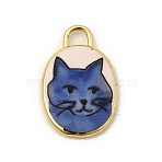 Printed Brass Pendants, Oval Charms, Long-Lasting Plated, Rack Plating, Real 18K Gold Plated, Dog, 21x14x3mm, Hole: 3mm(KK-F937-01A-G)