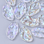 Transparent Glass Pendants, AB Color Plated, Leaf, Clear AB, 29x17x5mm, Hole: 1.4mm(EGLA-T022-02)