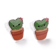 Acrylic Cute Plants Stud Earrings with Plastic Pins for Women, Heart Pattern, 14x11mm, Pin: 1mm(EJEW-F293-01C)