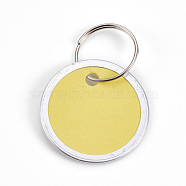 Aluminum Pendants, with Paper and Iron Key Ring Clasps, Flat Round, Platinum, Champagne Yellow, 31x1mm, Ring: 19x1mm, hole: 17mm(FIND-WH0025-06)