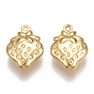 Brass Charms, Strawberry, Nickel Free, Real 18K Gold Plated, 15x11x4mm, Hole: 1.5mm(KK-T038-79G)