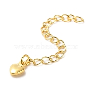 Rack Plating Brass Curb Chain Extender, End Chains with Heart Drop, Real 18K Gold Plated, 58mm(KK-Q807-08G)