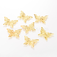 Iron Pendants, Etched Metal Embellishments, Butterfly, Light Gold, 26x39x1mm, Hole: 1mm(X-IFIN-T002-02KC)
