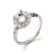 Adjustable Alloy Pad Ring Settings, with Clear Cubic Zirconia, Prong Ring Settings, 925 Sterling Silver Plated, Round: US Size 7 3/4(17.9mm), Tray: 5.5mm(KK-C022-01D-P)