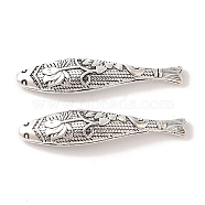 Tibetan Style Zinc Alloy Lotus Flower Pattern Fish Beads, Antique Silver, 43x9x6mm, Hole: 1mm(PALLOY-P078-01)