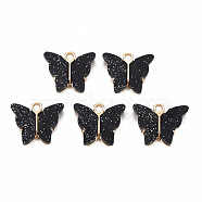 Resin Pendants, with Glitter Powder and Light Gold Plated Alloy Findings, Cadmium Free & Lead Free, Butterfly, , Black, 14x16x3.5mm, Hole: 1.6mm(PALLOY-T081-01G-RS)