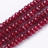 Natural Malaysia Jade Beads Strands, Dyed, Faceted, Rondelle, Cerise, 4x3mm, Hole: 1mm, 116pcs/strand, 13.7 inch(35cm)(G-D165-B-02)