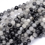 Round Natural Rutilated Quartz Beads Strands, 8mm, Hole: 1mm, about 49pcs/strand, 15.3 inch(G-F222-10-8mm)
