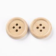 4-Hole Wooden Buttons, Flat Round, Lemon Chiffon, 20x5mm, Hole: 2.5mm(BUTT-Q032-27)