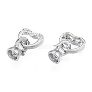 Brass Pave Clear Cubic Zirconia Fold Over Clasps, Nickel Free, Heart, Real Platinum Plated, Heart: 10x11.5x4mm, Clasp: 11x6.5x6mm, Inner Diameter: 4mm(KK-N231-362P)
