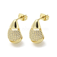 Teardrop Rack Plating Brass Micro Pave Cubic Zirconia Stud Earrings, Long-Lasting Plated, Lead Free & Cadmium Free, Real 18K Gold Plated, 18x9.5mm(EJEW-F331-22G)