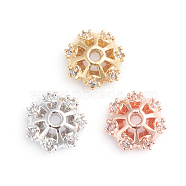 Multi-Petal Brass Micro Pave Clear Cubic Zirconia Fancy Bead Caps, Flower, Mixed Color, 6.5x2.5mm, Hole: 1mm(KK-I671-02)