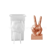 Victory Gesture Display Silicone Statue Molds, for UV Resin, Epoxy Resin Craft Making, , White, 106x84x178mm, Inner Diameter: 89x69mm(DIY-I096-09)