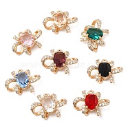 Glass Pendants with Rhinestone, with Light Gold Brass Findings, Bowknot Charms, Mixed Color, 12.5x17~18x6mm, Hole: 1.6mm(KK-Q777-09LG)
