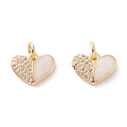 Brass Micro Pave Clear Cubic Zirconia Pendants, with Enamel & Jump Ring, Long-Lasting Plated, Heart, Real 18K Gold Plated, Creamy White, 9.5x12x2mm, Hole: 3mm(ZIRC-A019-07G)